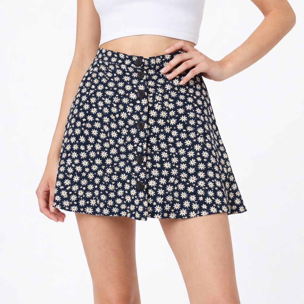 Forever 21 Navy Blue Daisy Print Mini Skirt
